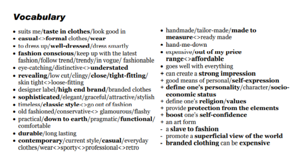 Vocab về chủ đề Fashion/Clothing